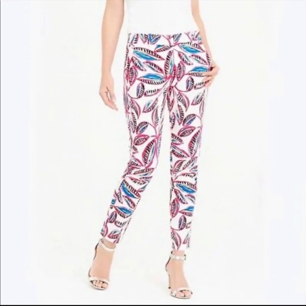 J. Crew Pink & Blue Leaf-Print Cropped Pants size 6